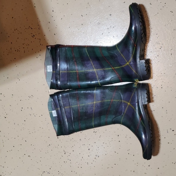 Size 10 Ralph Lauren Rossalyn II green plaid buckle rain boots - Picture 4 of 4
